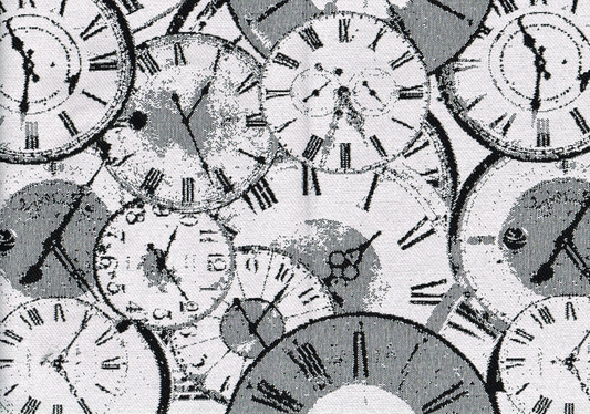 Designer Fabric Clocks  Tik Tok  Gray Black Off White   Drapery Upholstery