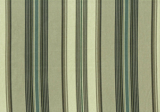 3 Yds Mill Creek Fabric  Khaki Brown Blue Cotton Stripe Print Drapery Upholstery