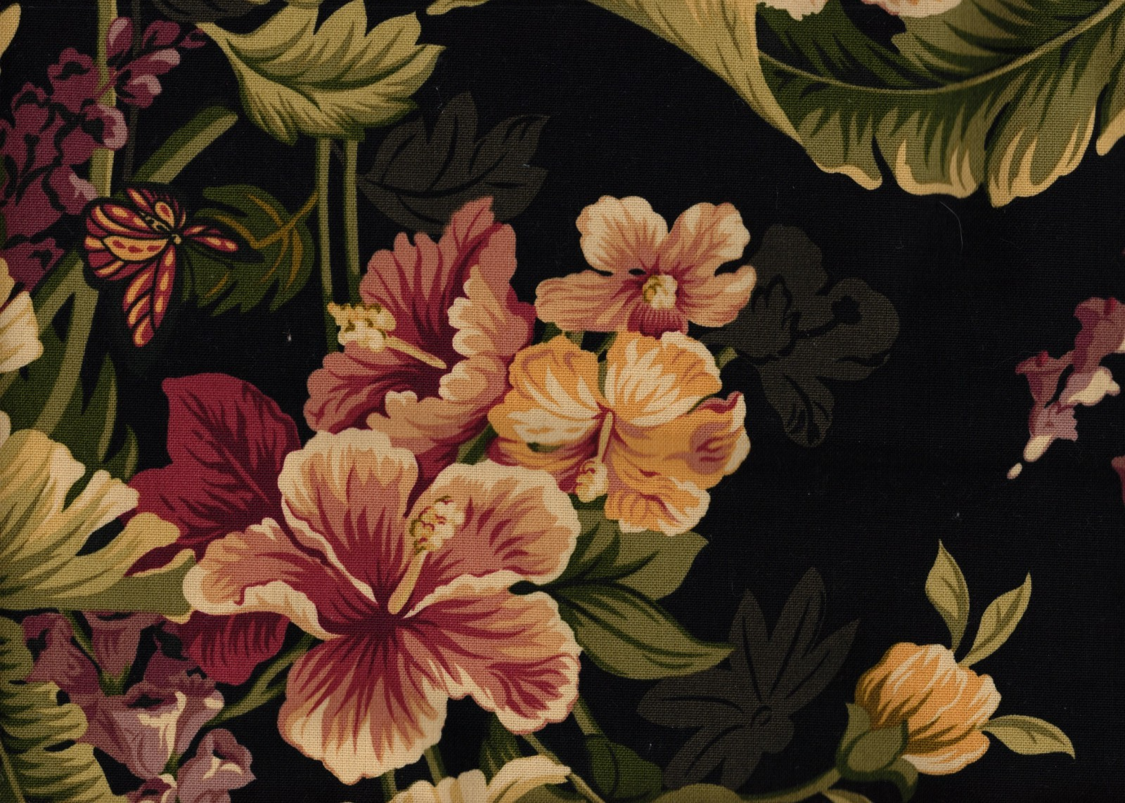 4.75 Yds Mill Creek Fabric Black Green Lavender Birds Drapery Upholstery