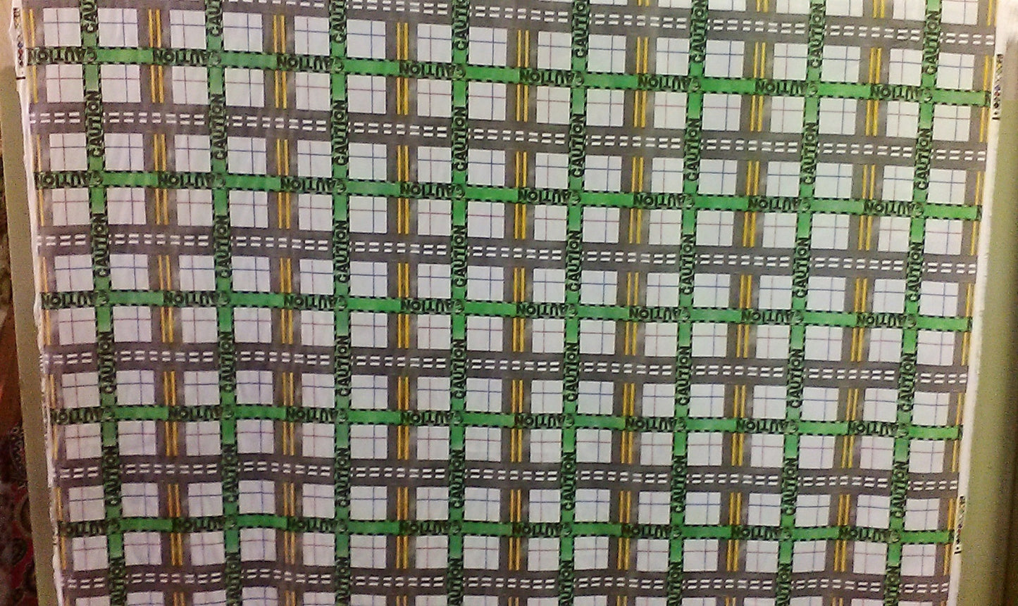 Robert Allen Fabric Caution Plaid Kids Children Roads Drapery Upholstery  