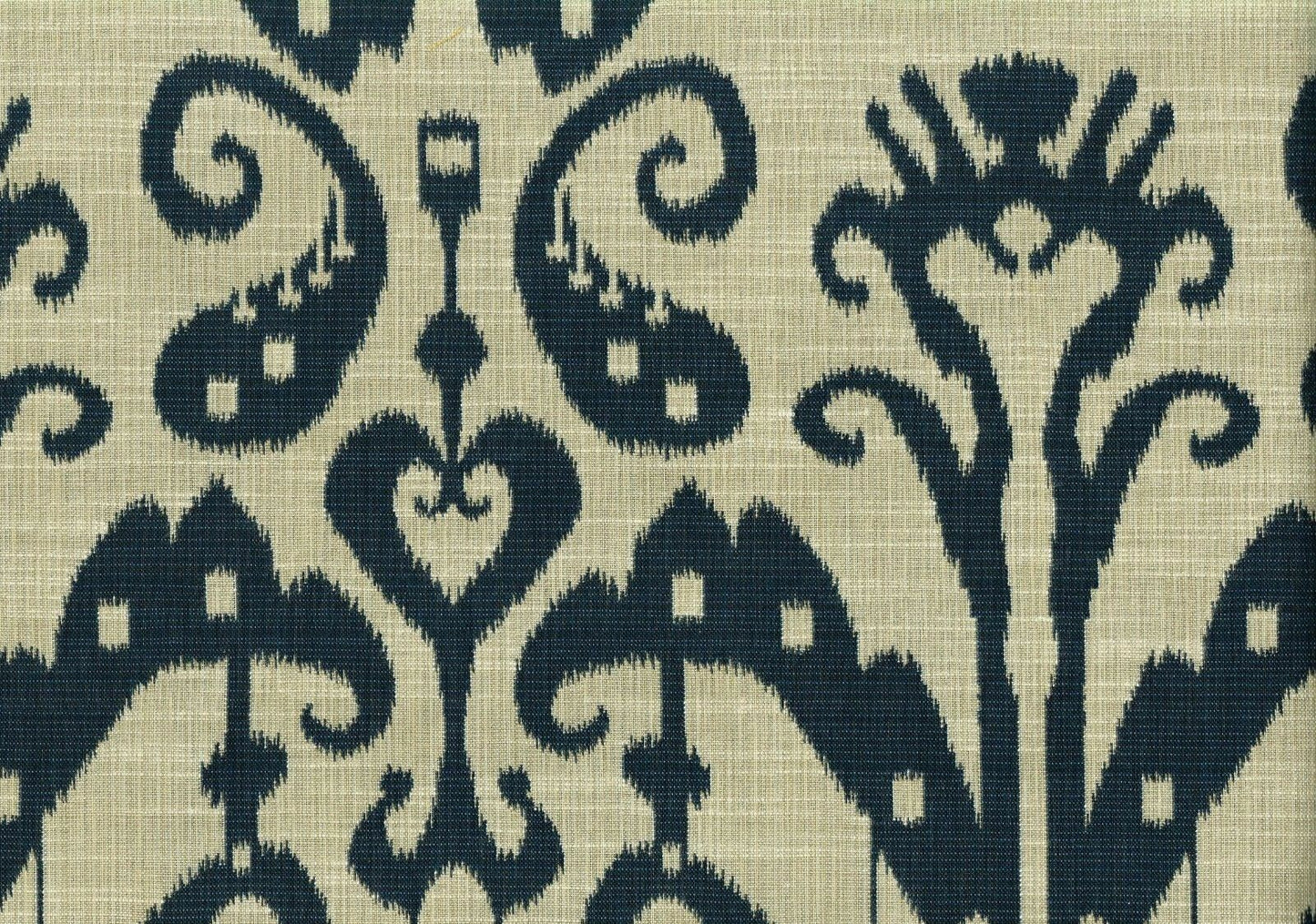 4.25 Yards Designer Fabric Khaki Navy Ikat  Drapery Upholstery  