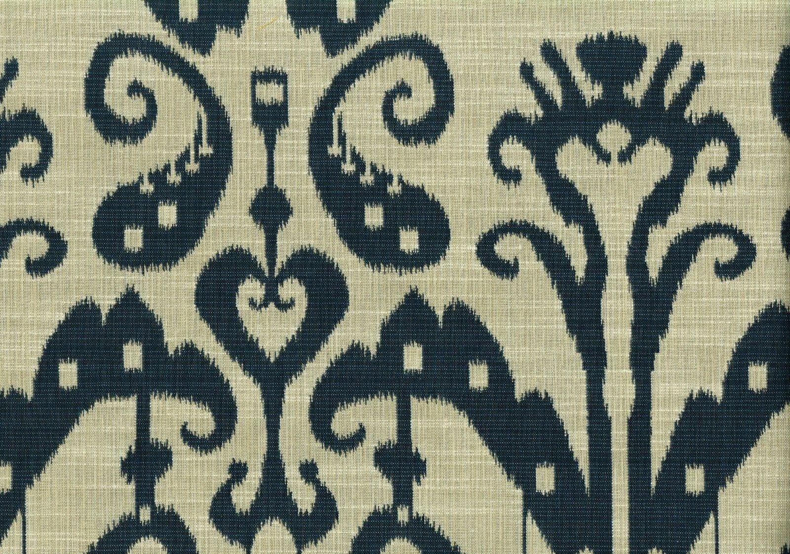 4.25 Yards Designer Fabric Khaki Navy Ikat  Drapery Upholstery  