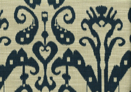 4.25 Yards Designer Fabric Khaki Navy Ikat  Drapery Upholstery  
