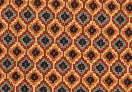  6 Yds   Waverly Fabric Inspiration Orange Black Gray Cotton Drapery Upholstery 