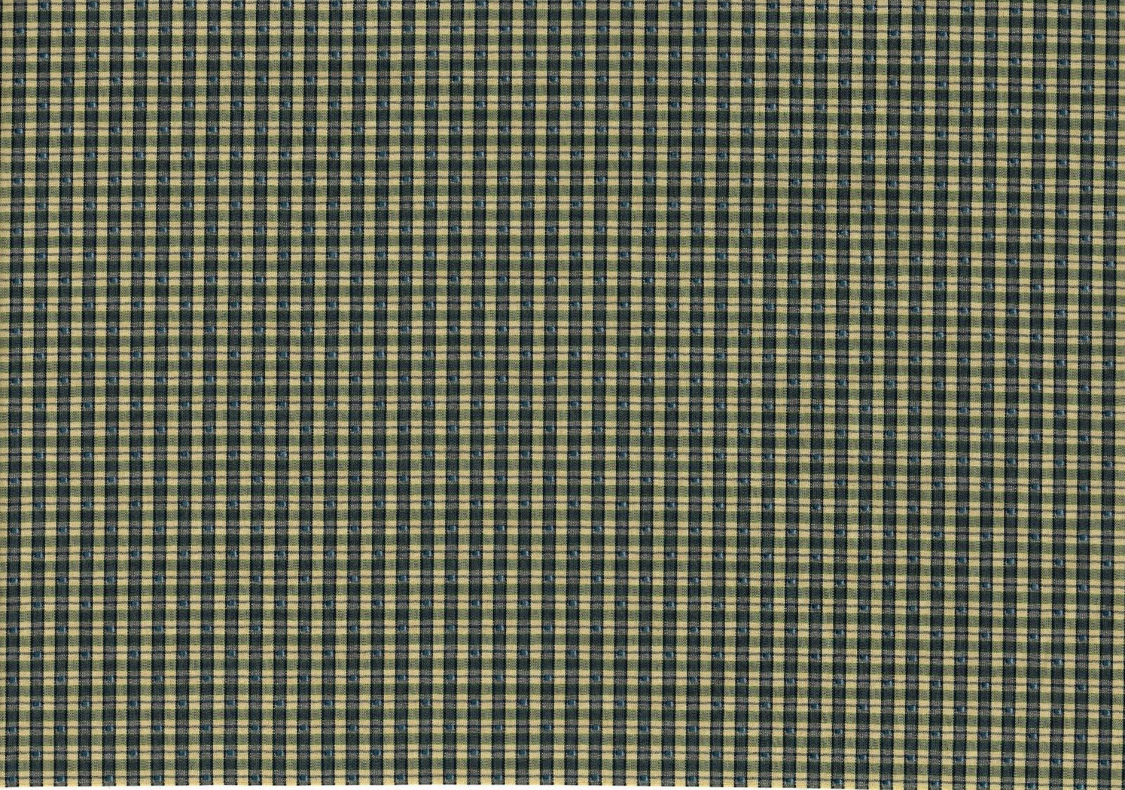 Designer Fabric Blue khaki Check  Cotton  Print Drapery Upholstery