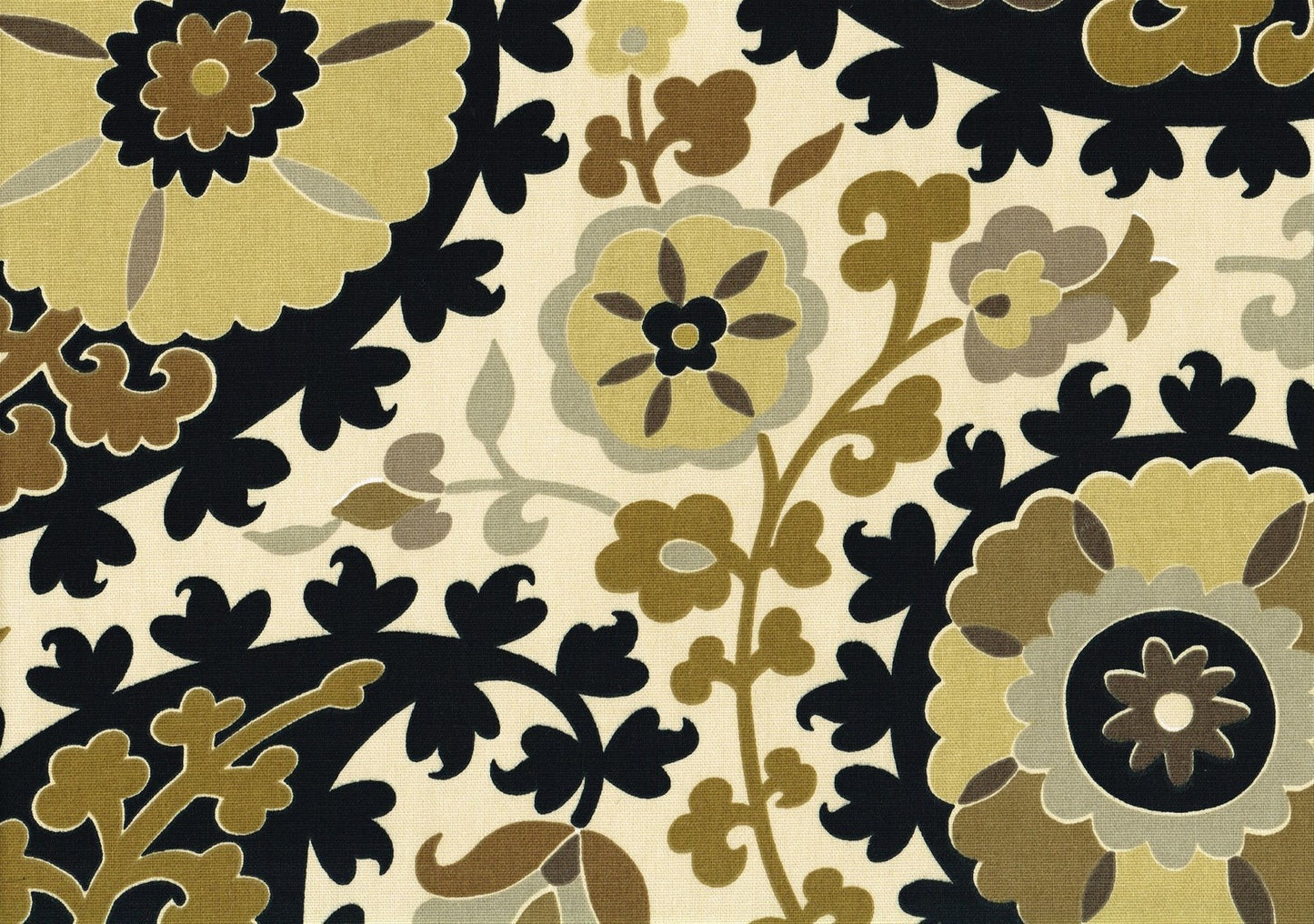 Designer Fabric Light Beige Black Brown Gray Paisley  Cotton Drapery Upholstery 