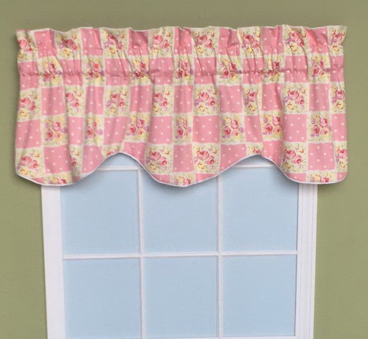 Custom Made  Window Topper Pink White Lavender Corded Cotton Squares