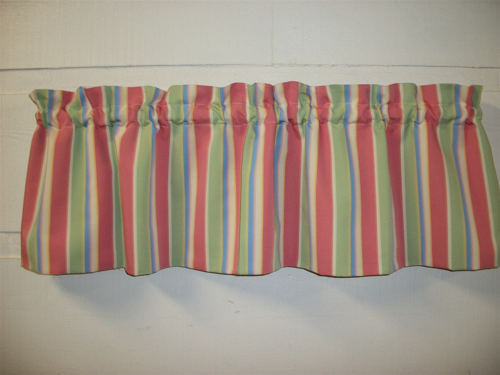P Kaufmann Fabric Topper Pink Green Off White Blue Yellow Stripe Lined Valance 