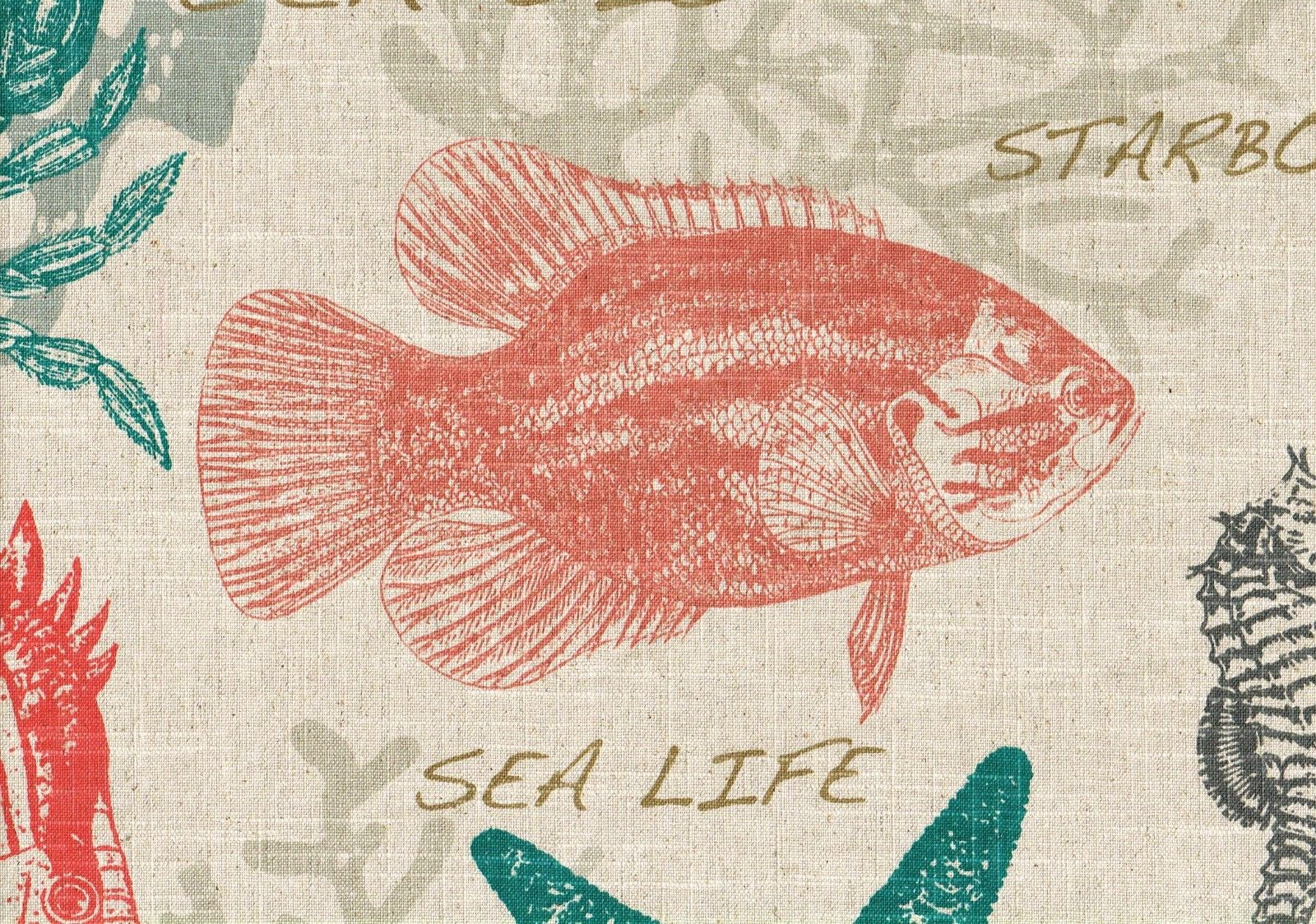 Designer Fabric Sealife Script  Drapery  Upholstery