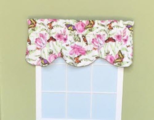 Custom Made  Window Topper White Rose Purple Green Lined Corded Cotton  Valance 