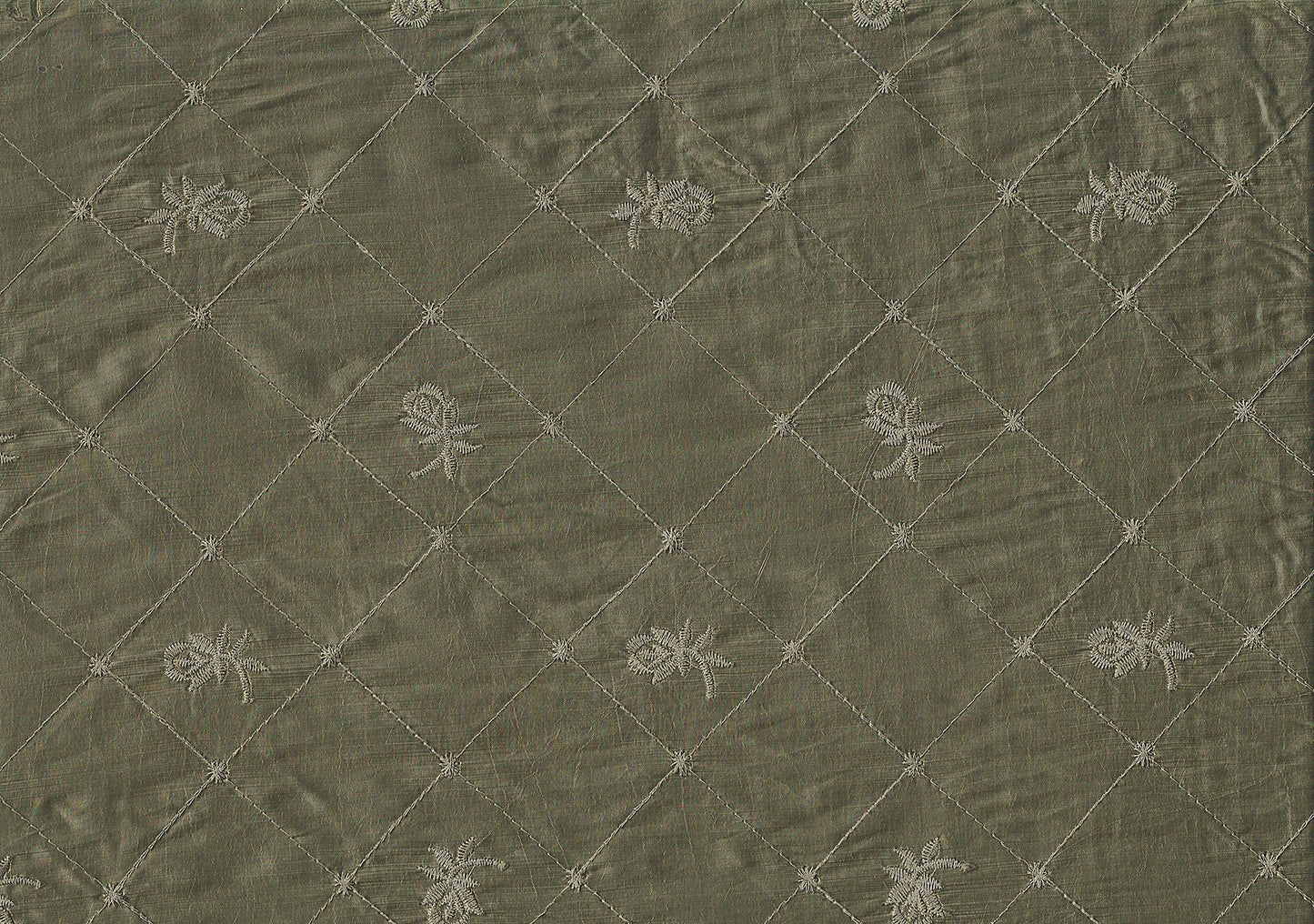 Softline Fabric Sage Green with Gold Hue  Embroidered Poly Silk  Drapery  
