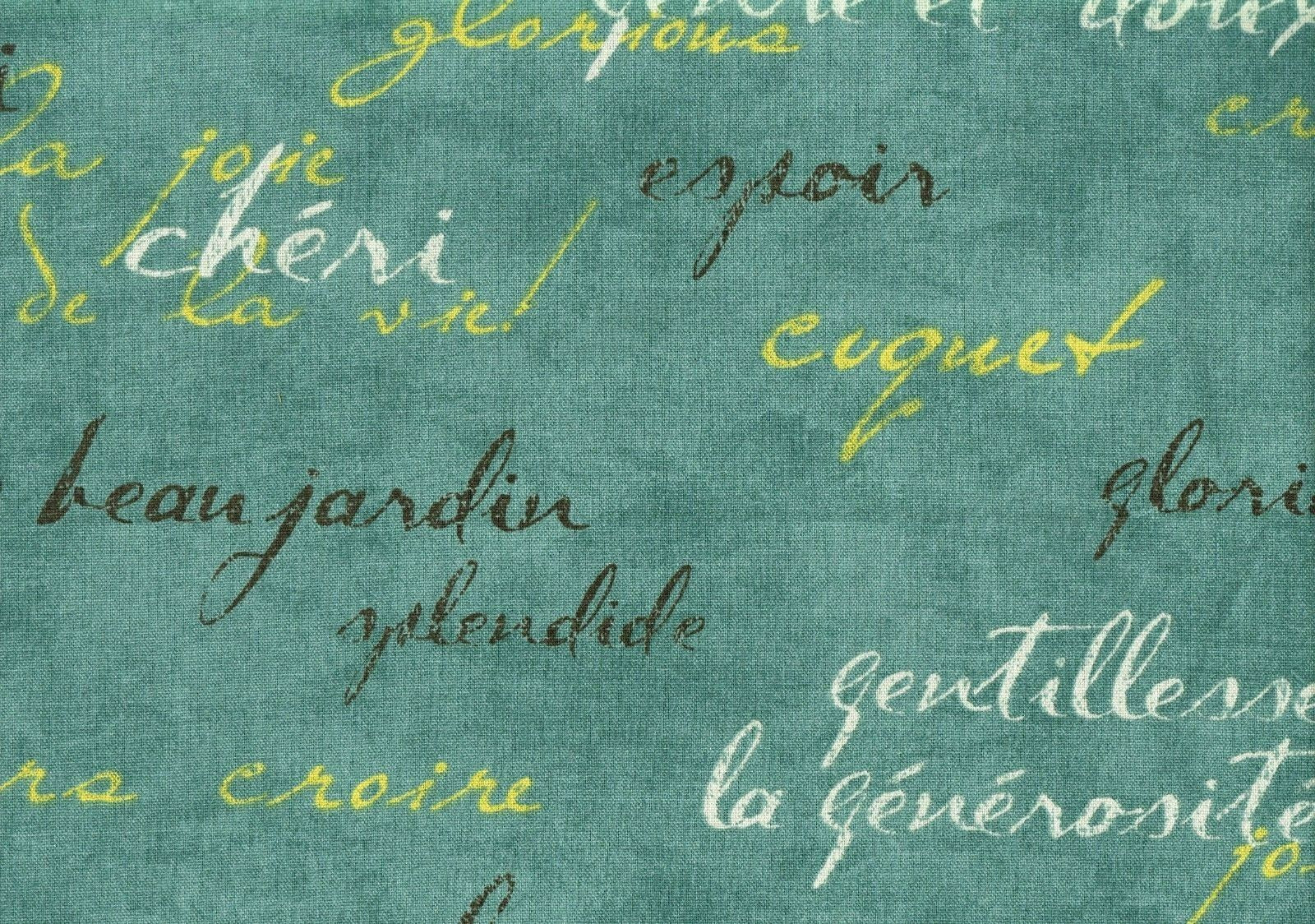 5 Yds  Waverly Fabric Inspiration WV Script Aqua Cotton Drapery Upholstery 