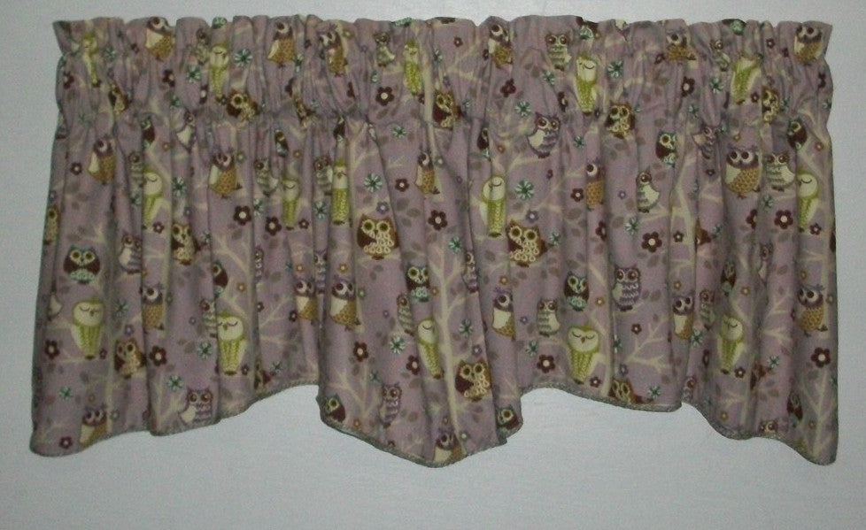 M Valance PKaufmann Owl Lavender Brown Lime Gray Children Topper Lined Corded   