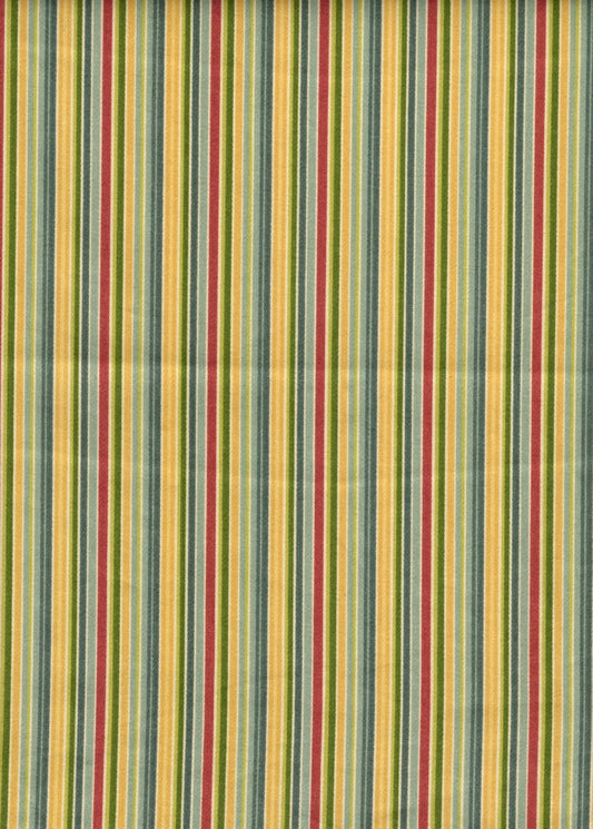 4.75 Yd Mill Creek Fabric Red Gold Green Blue Stripe Cotton  Drapery Upholstery