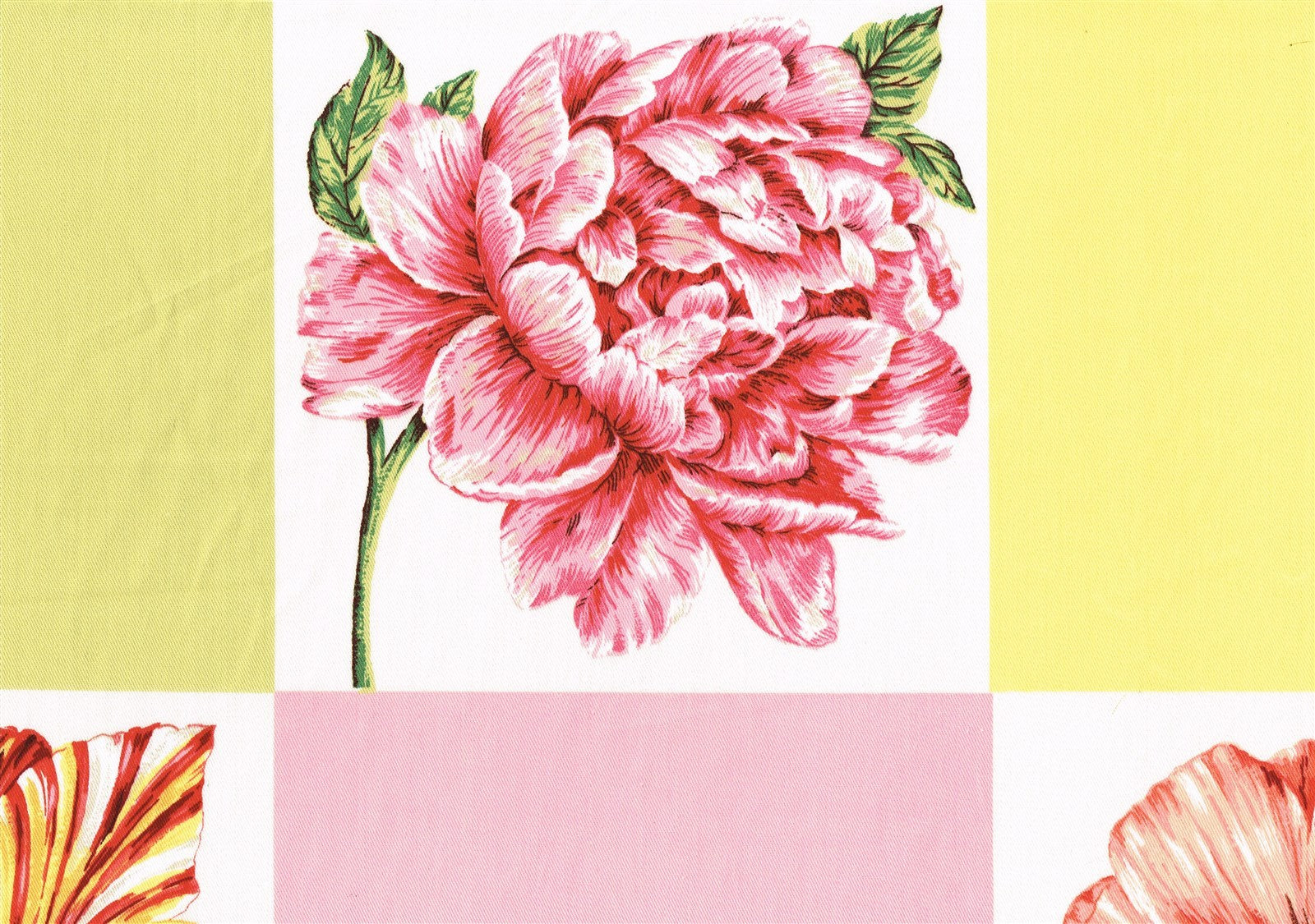 Braemore Fabric Peach Yellow Lime Pink Squares Floral Cotton Drapery Upholstery 