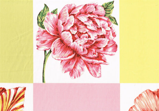 Braemore Fabric Peach Yellow Lime Pink Squares Floral Cotton Drapery Upholstery 