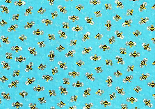 3 Yds Exclusively Quilters Fabric To Bee or Not to Bee Blue Yellow Black Cotton