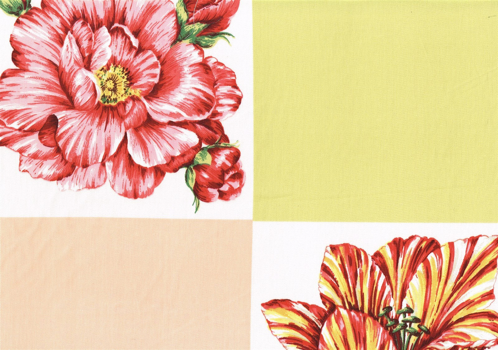 Braemore Fabric Peach Yellow Lime Pink Squares Floral Cotton Drapery Upholstery 