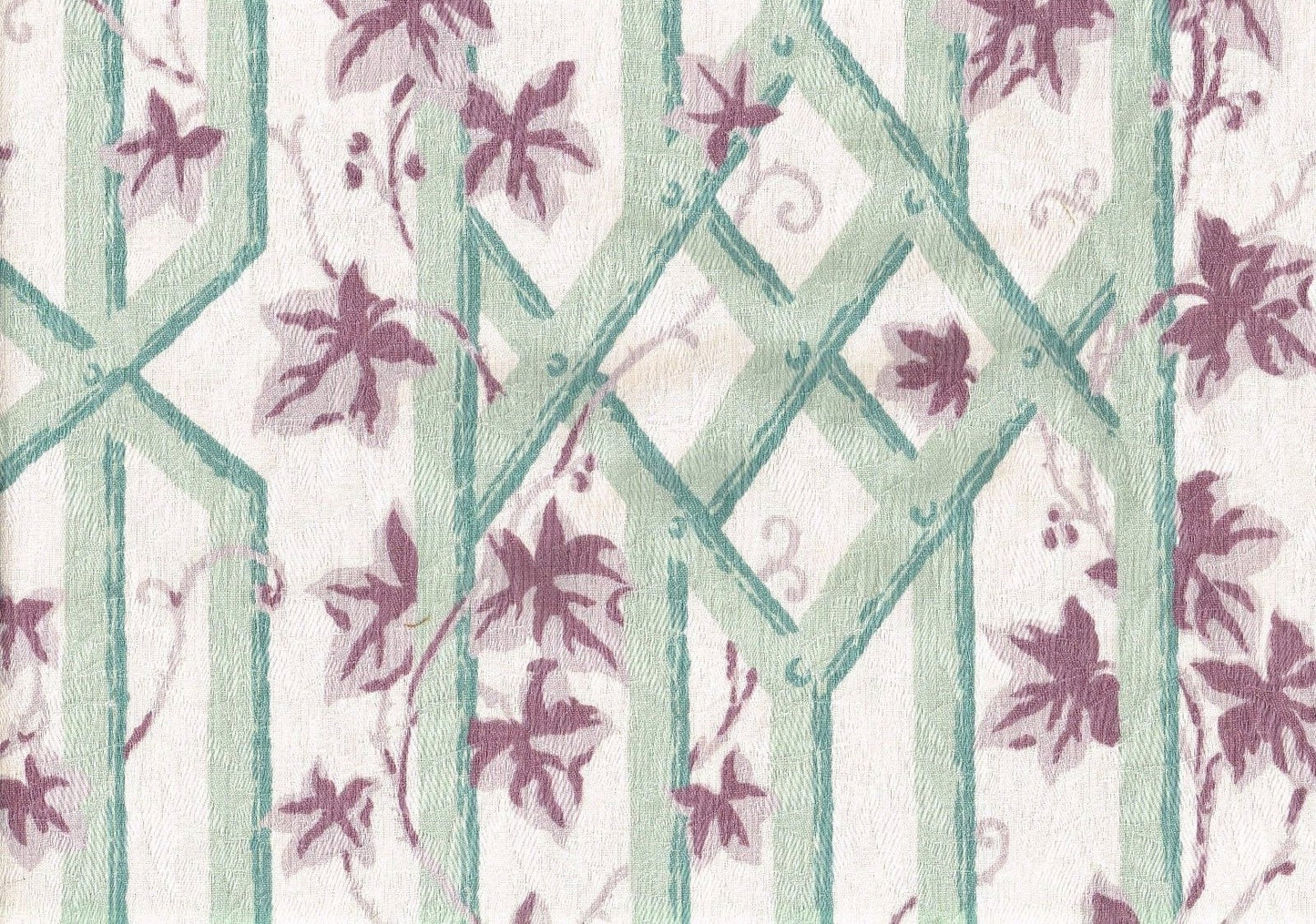 4.50 Yds Bloomcraft Fabric Ecru Lavender Green Cotton   Drapery Upholstery 