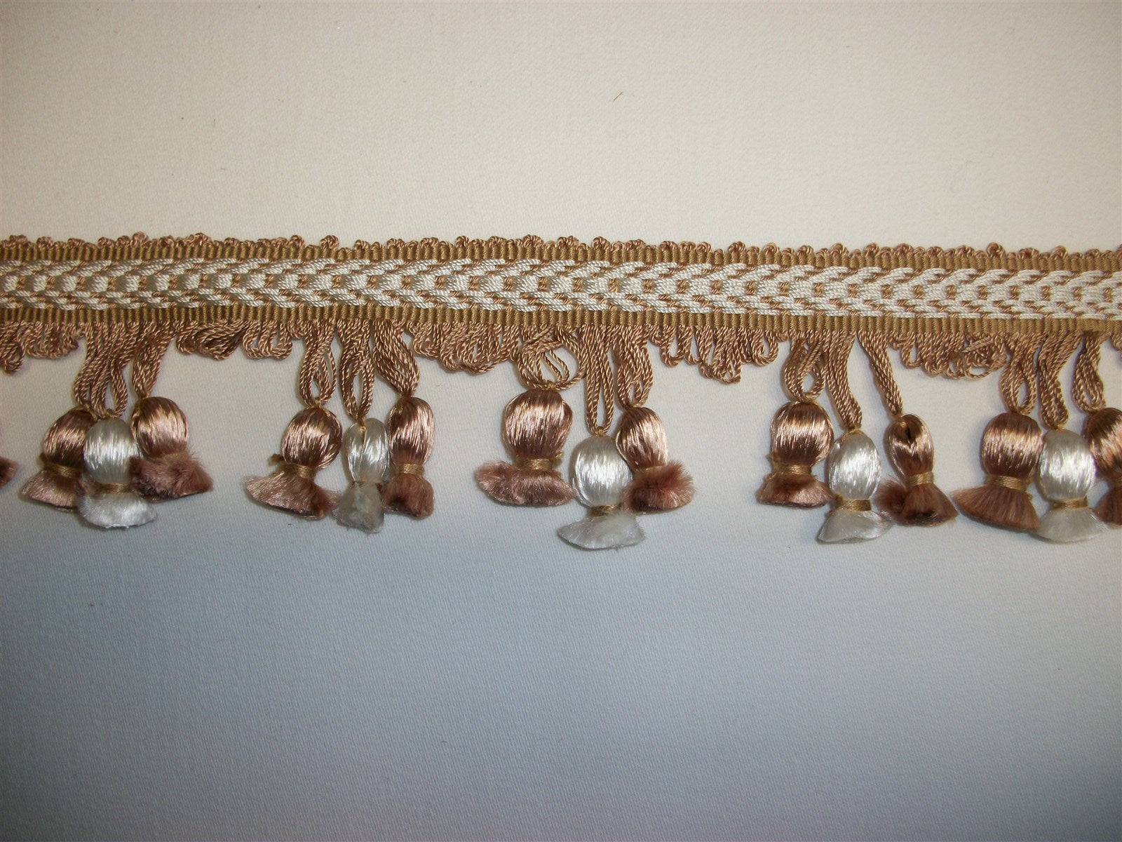 Designer Trim Taupe White Tassels 2.50" Drop Drapery Upholstery  