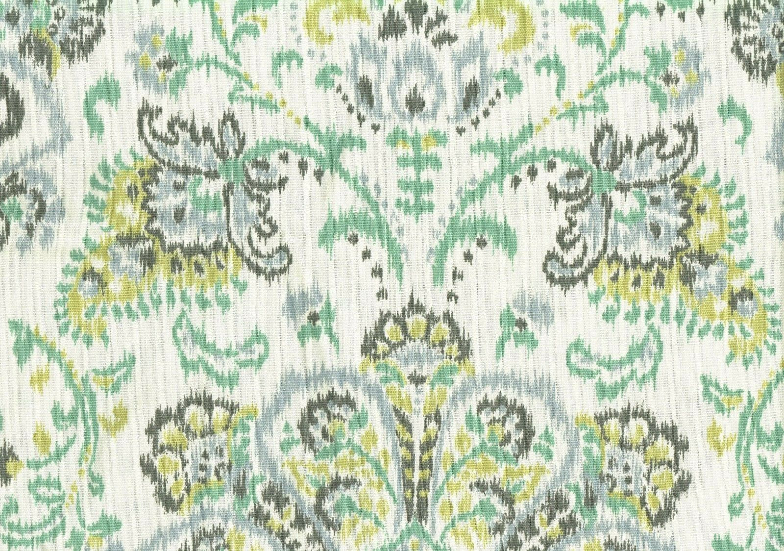 6 Yds  Magnolia Home Fabric Aqua Brown Chartreuse Cotton Drapery Upholstery 
