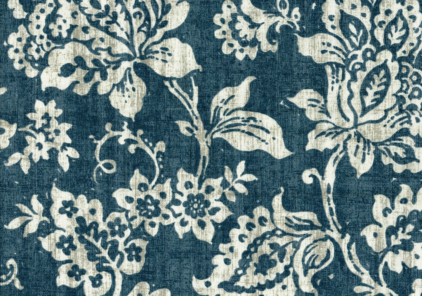 6 Yds Mill Creek Fabric Navy Tan Off White Floral  Cotton Drapery Upholstery