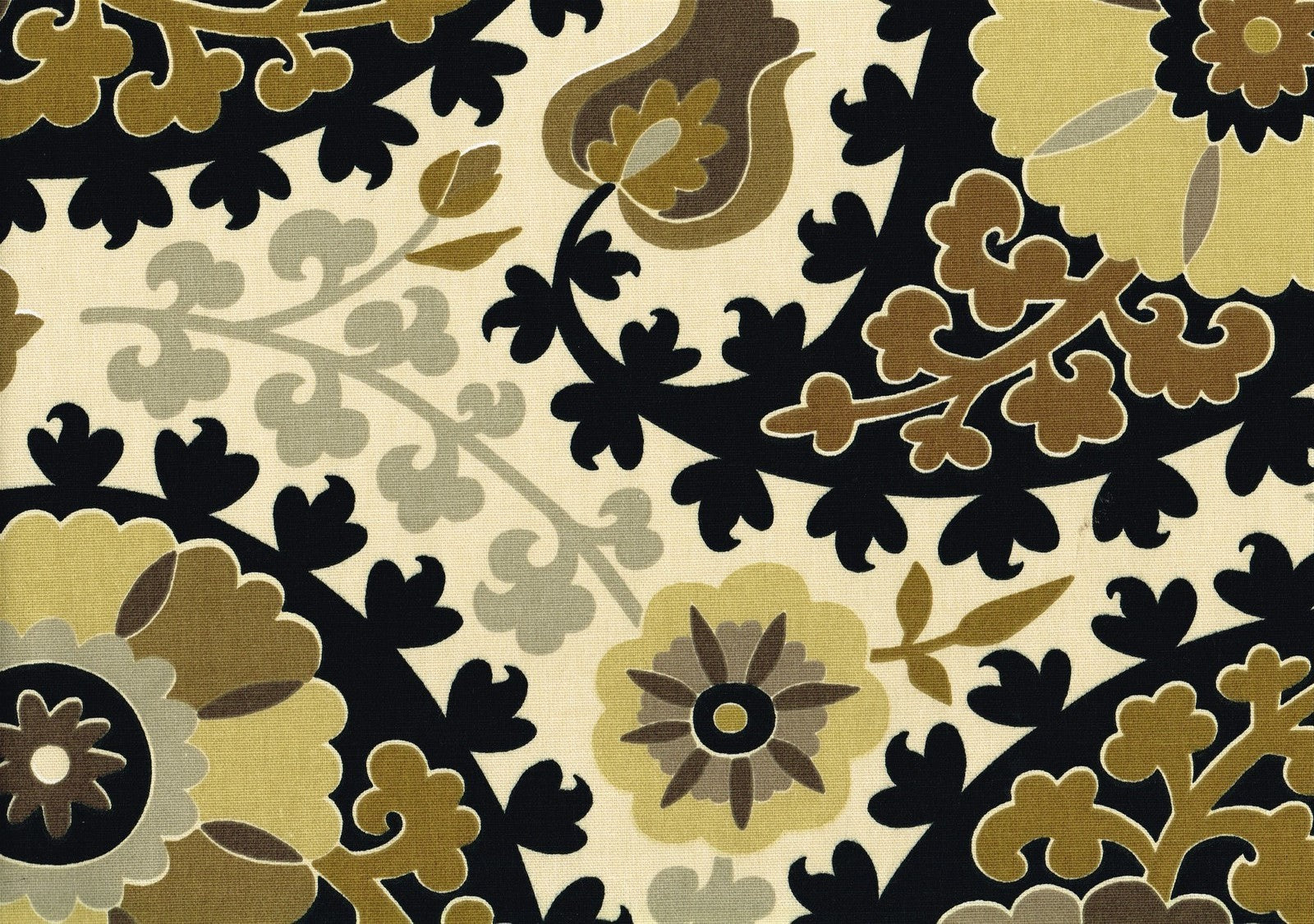 Designer Fabric Light Beige Black Brown Gray Paisley  Cotton Drapery Upholstery 