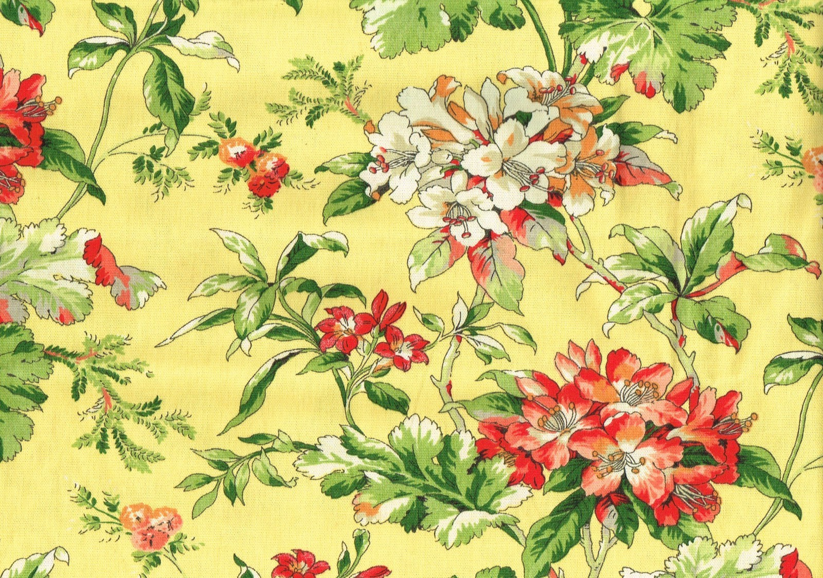 2.25 Yds Waverly Fabric Yellow Red Green Floral  Cotton  Drapery Upholstery