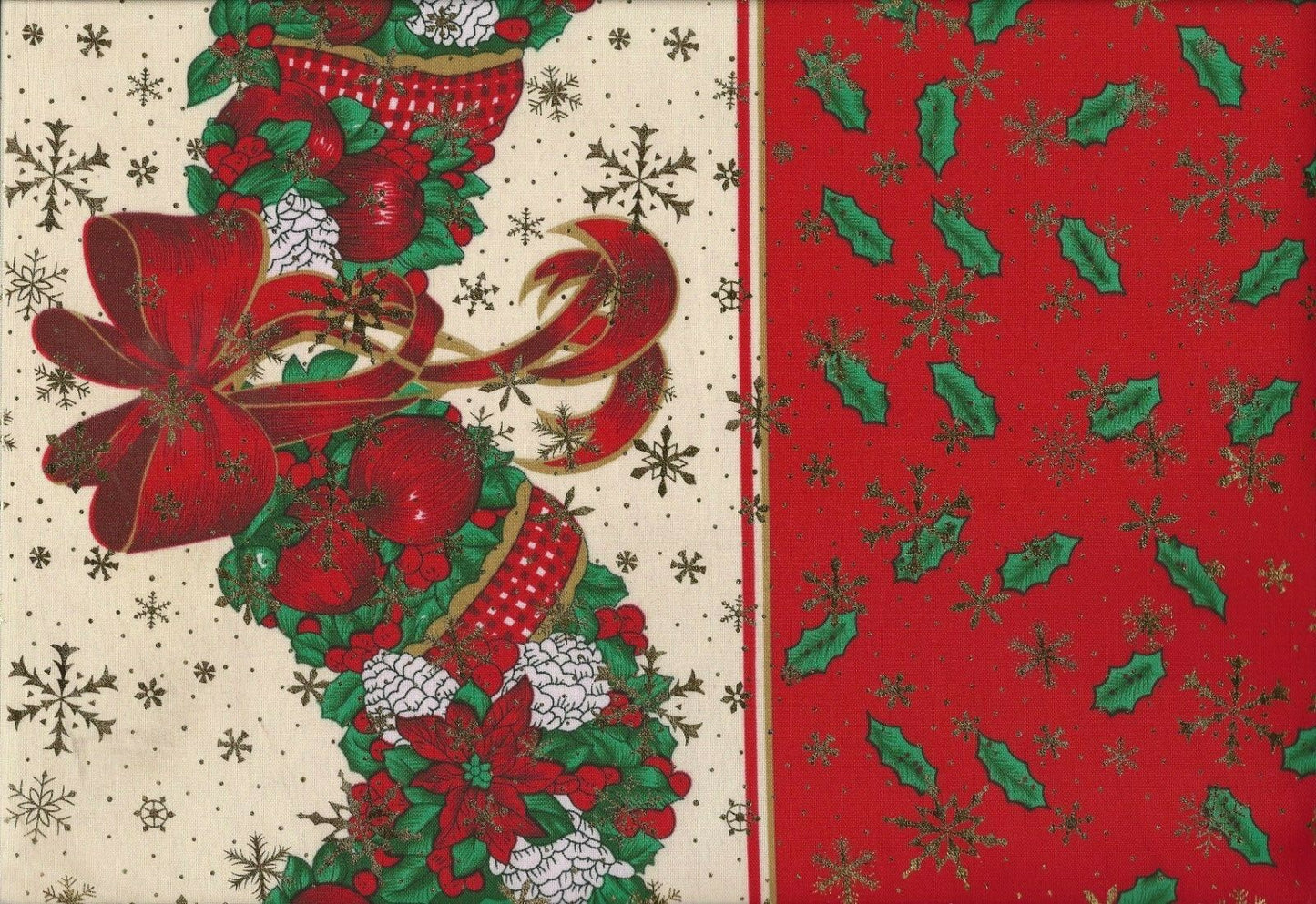 Designer Christmas Fabric Red Green White Polyester Drapery Runners Tablecovers