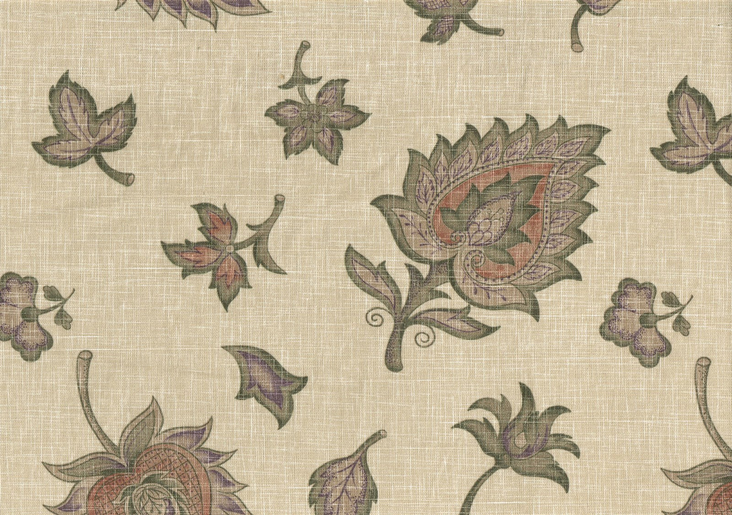 Dan River Fabric Beige Rust Green Lavender Print Cotton  Drapery Upholstery  