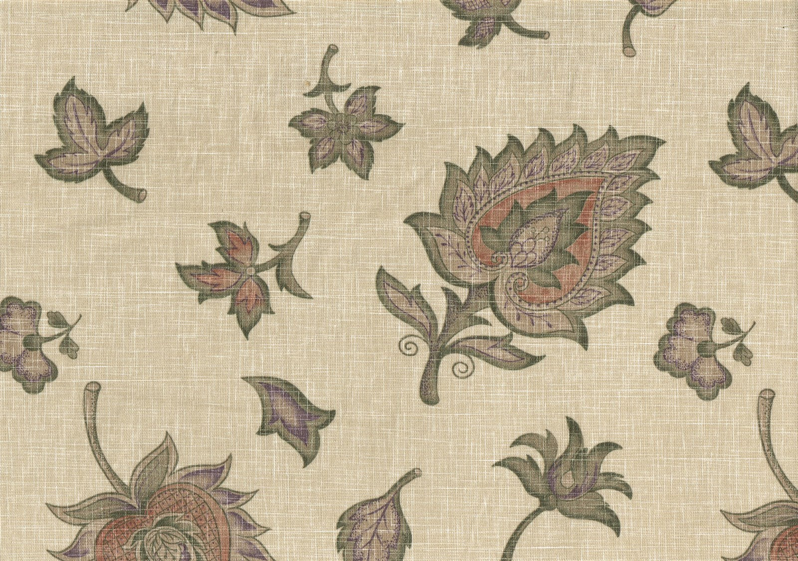 Dan River Fabric Beige Rust Green Lavender Print Cotton  Drapery Upholstery  