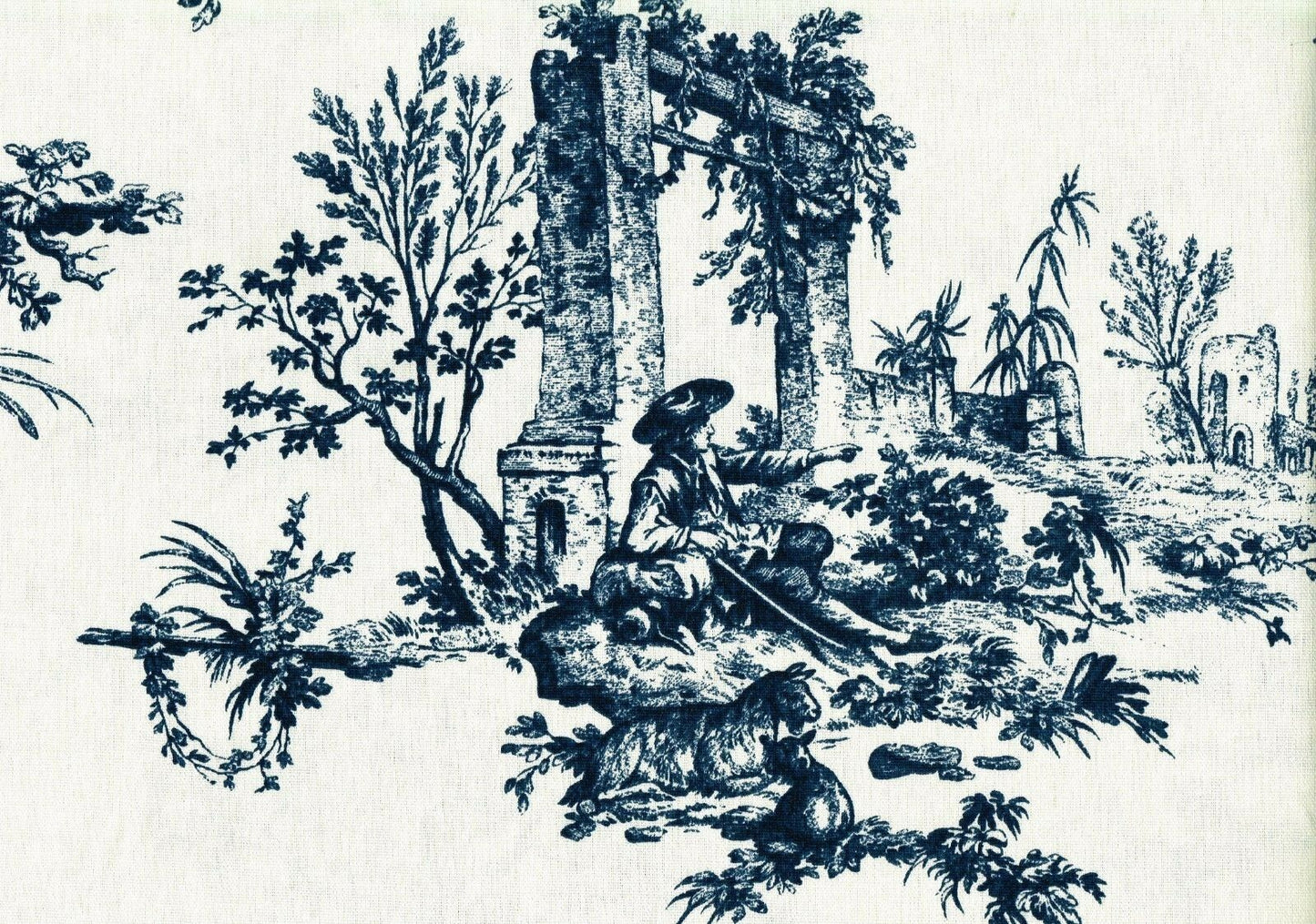 1 Yd Designer Fabric Black Off White Toile  Cotton  Drapery Upholstery