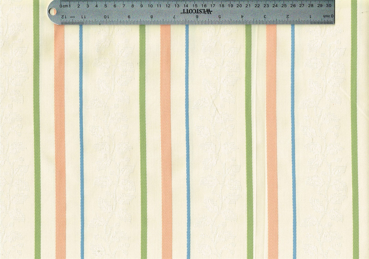 3 Yards Designer Fabric Ecru Green Coral Striped Damask  Drapery Upholstery 