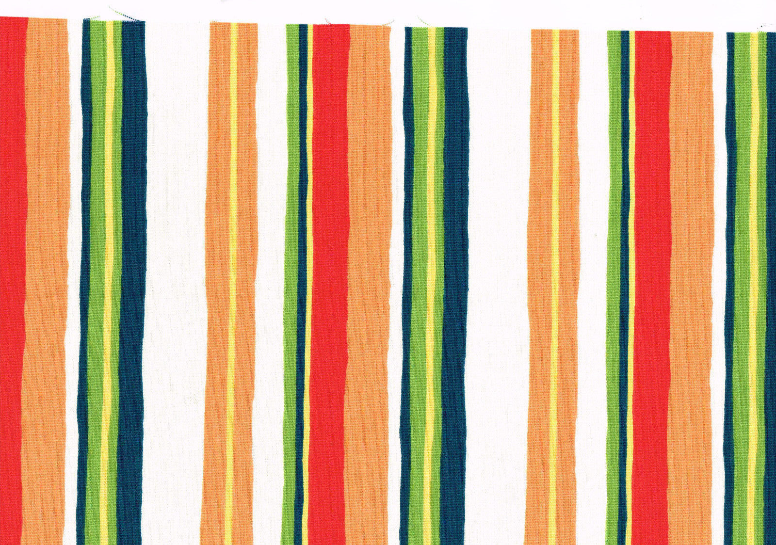 Braemore Fabric White Orange Red Green  Striped Cotton  Drapery Upholstery
