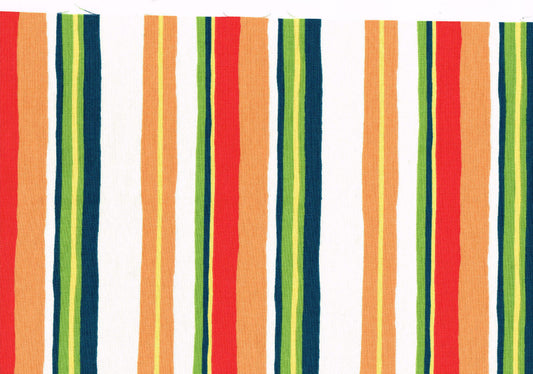 Braemore Fabric White Orange Red Green  Striped Cotton  Drapery Upholstery