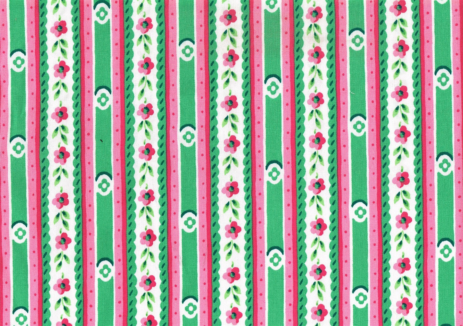 Waverly Fabric Millbrook Stripe Pink Green Hot Pink Cotton Drapery Upholstery  