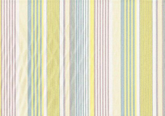 Paula Cie Designs Blue Yellow Lavender Stripe  Cotton Drapery Upholstery