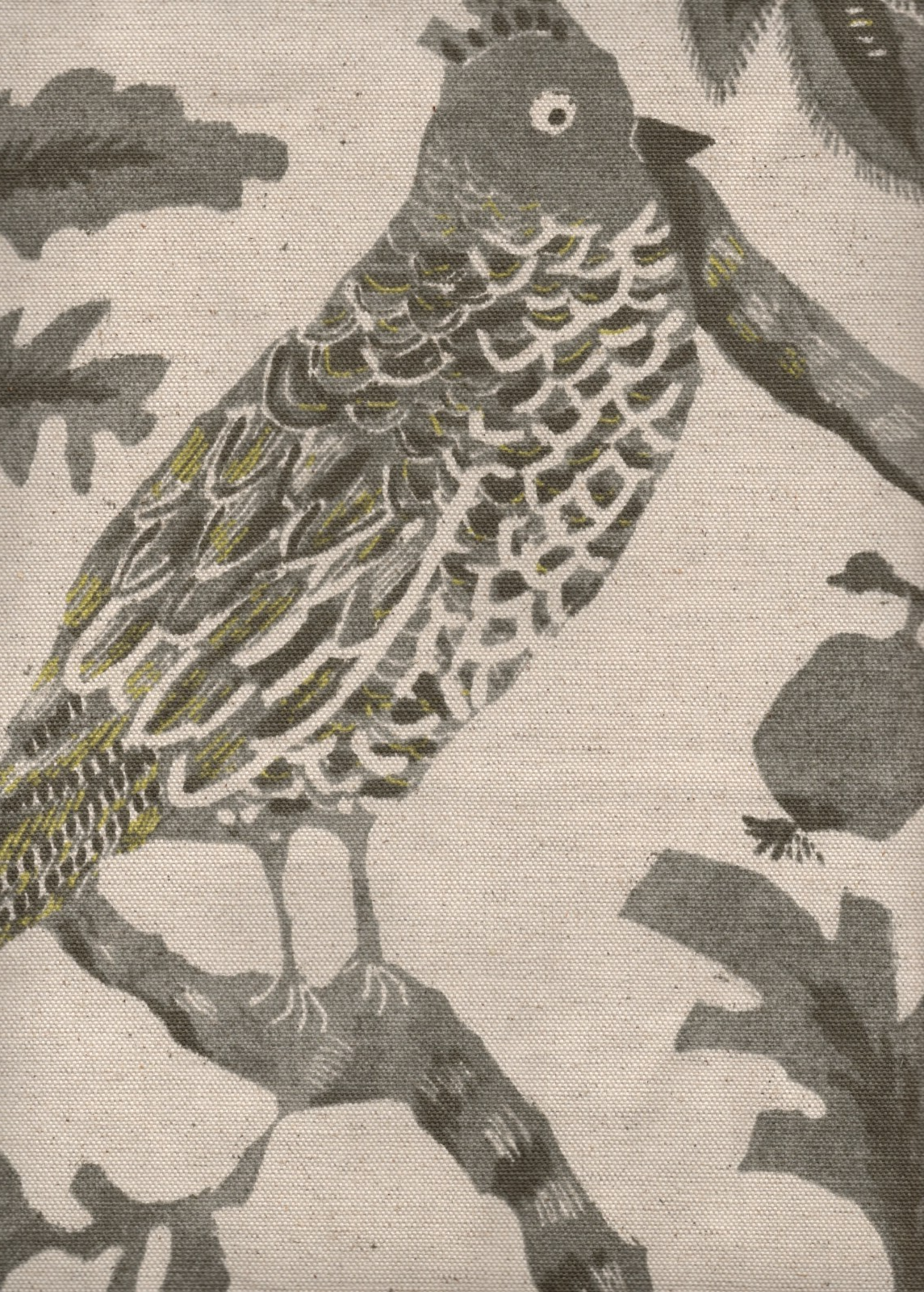5 Yds Ballard Fabric Moncova Gray Bird  Drapery Upholstery