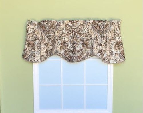 Custom Made  Window Topper  Brown Gray Off White Scalloped Corded Lined 