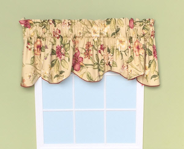 Custom Made Valances Gold Burgundy Green Cream  Cotton Scalloped Topper Lined