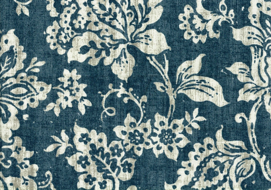6 Yds Mill Creek Fabric Navy Tan Off White Floral  Cotton Drapery Upholstery