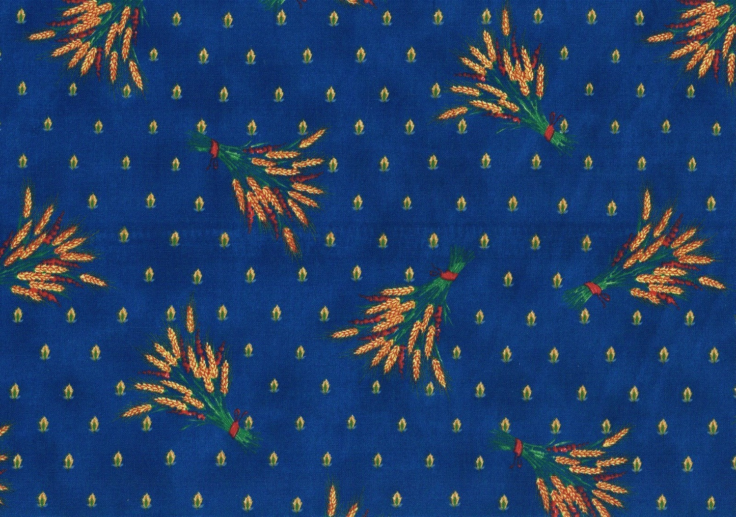 Bloomcraft Fabric Blue Gold Red Green Print  Cotton Drapery Upholstery  
