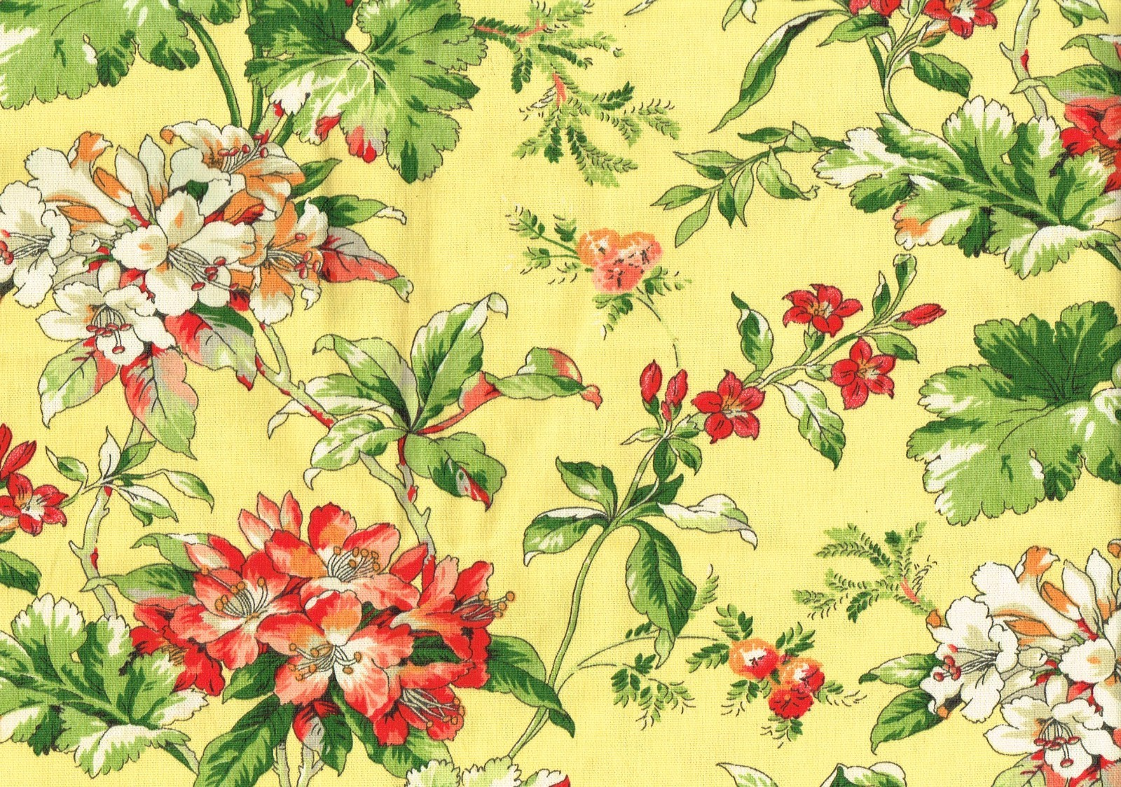 5.25 Yds Waverly Fabric Yellow Red Green Floral  Cotton  Drapery Upholstery