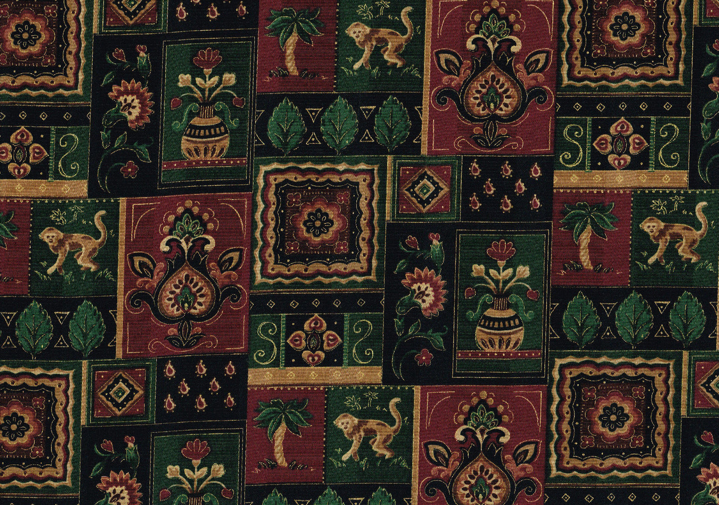Mill Creek Fabric Monkeys Floral Squares  Drapery Upholstery