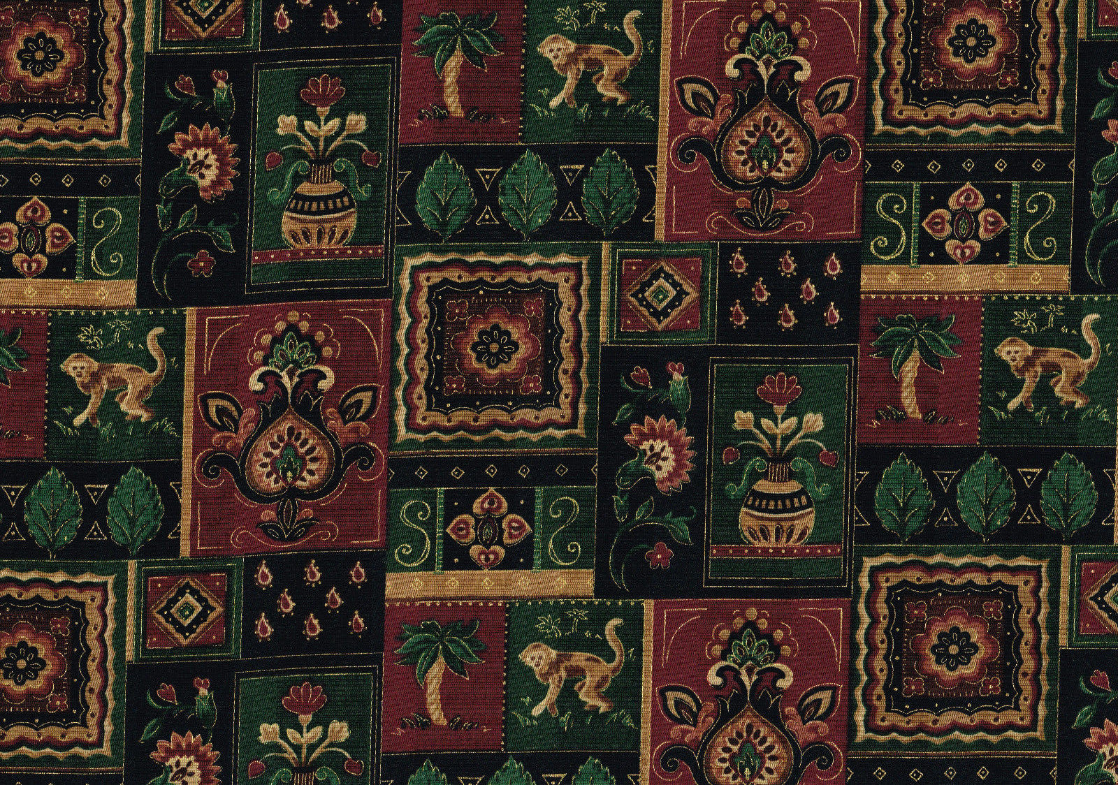 Mill Creek Fabric Monkeys Floral Squares  Drapery Upholstery