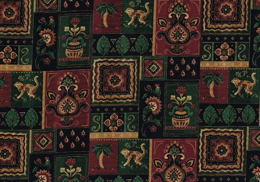 Mill Creek Fabric Monkeys Floral Squares  Drapery Upholstery