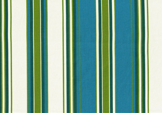 6 Yds Designer Fabric Teal Green Off White Stripe Cotton  Drapery Upholstery