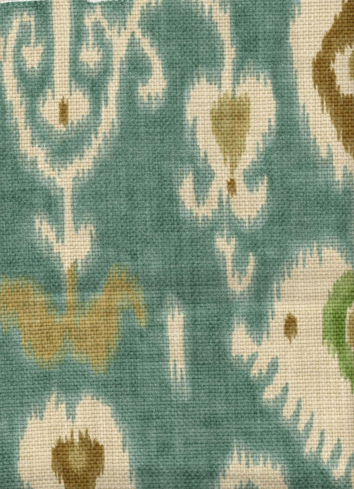 2.25 Yds Portfolio Fabric Aqua Brown Gold Ikat Basketweave  Drapery Upholstery