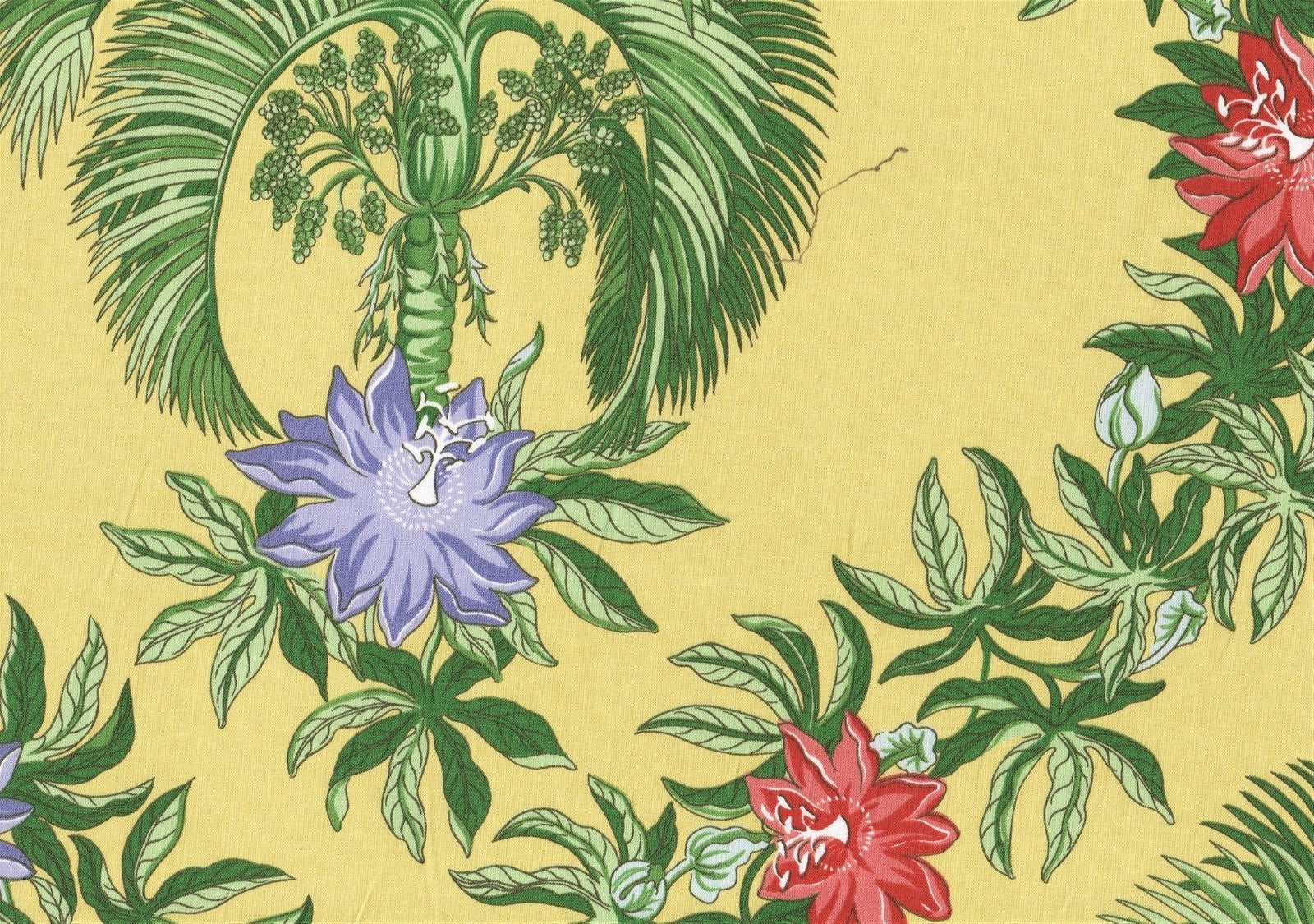 Altizer Fabrics Caribbean Yellow Green Lavender Rose  Cotton Drapery Upholstery 