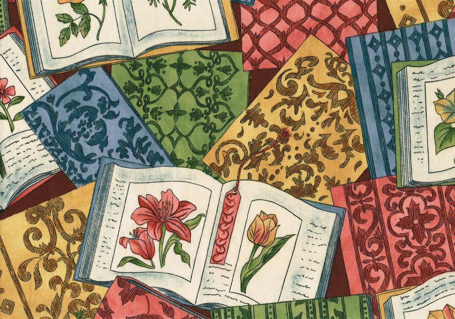 Suburban Fabric Books Green Burgundy Gold Brown  Cotton  Drapery Upholstery  